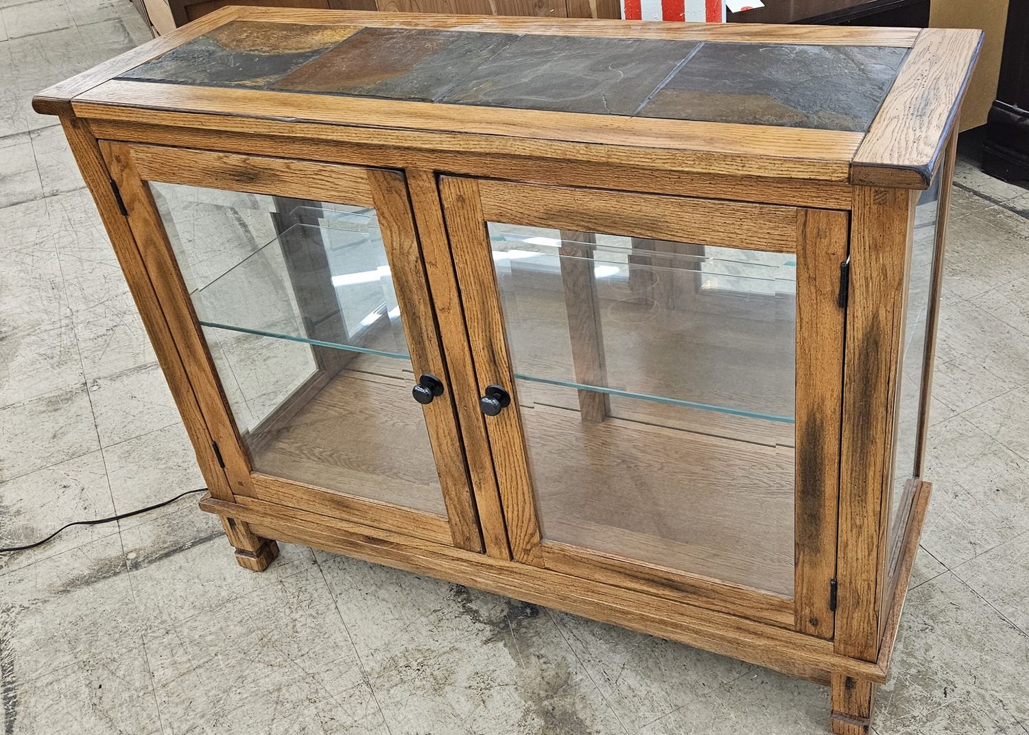 Oak Mission Style Lighted Cabinet ** DELIVERY AVAILABLE