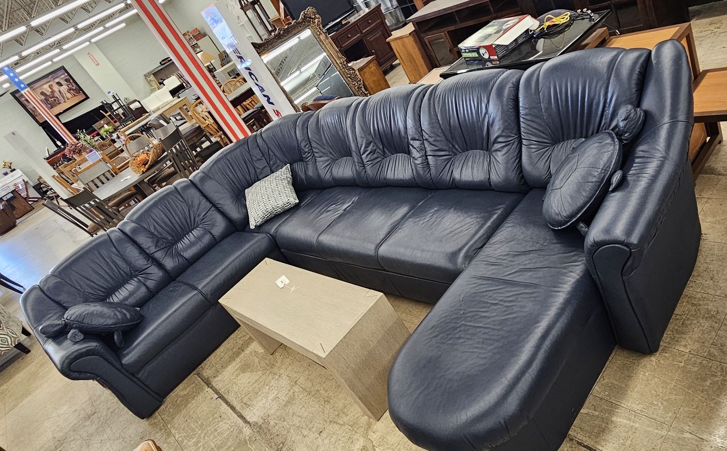 Dark Blue Leather Sectional Couch** DELIVERY AVAILABLE