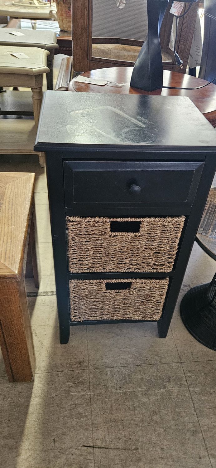 Wood &amp; Wicker Storage End Table