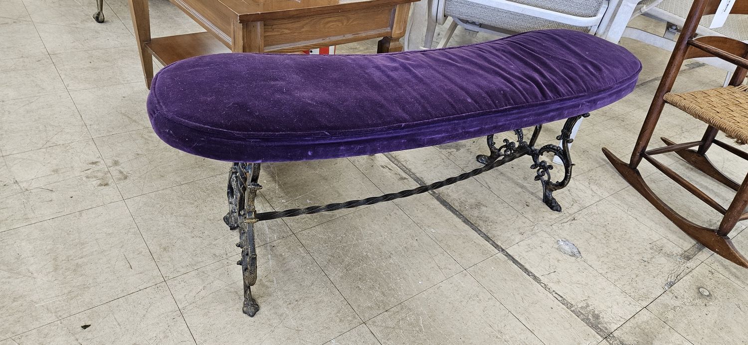 Iron Bench with Purple Velvet Cushion