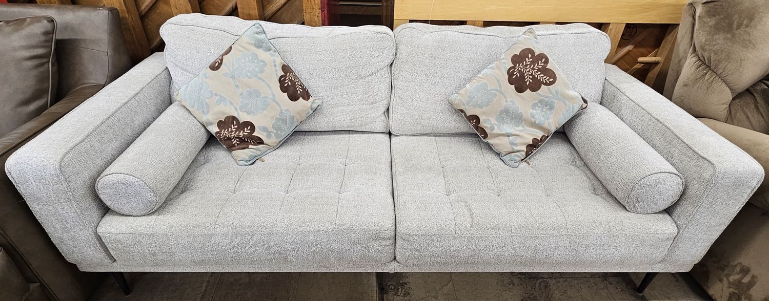 Mid-Century Modern light gray fabric couch