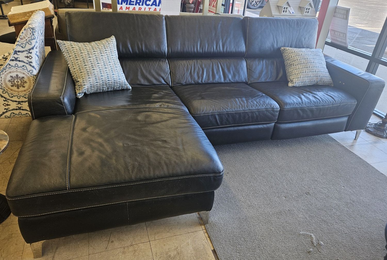 Top-quality black leather L-shaped power recliner couch