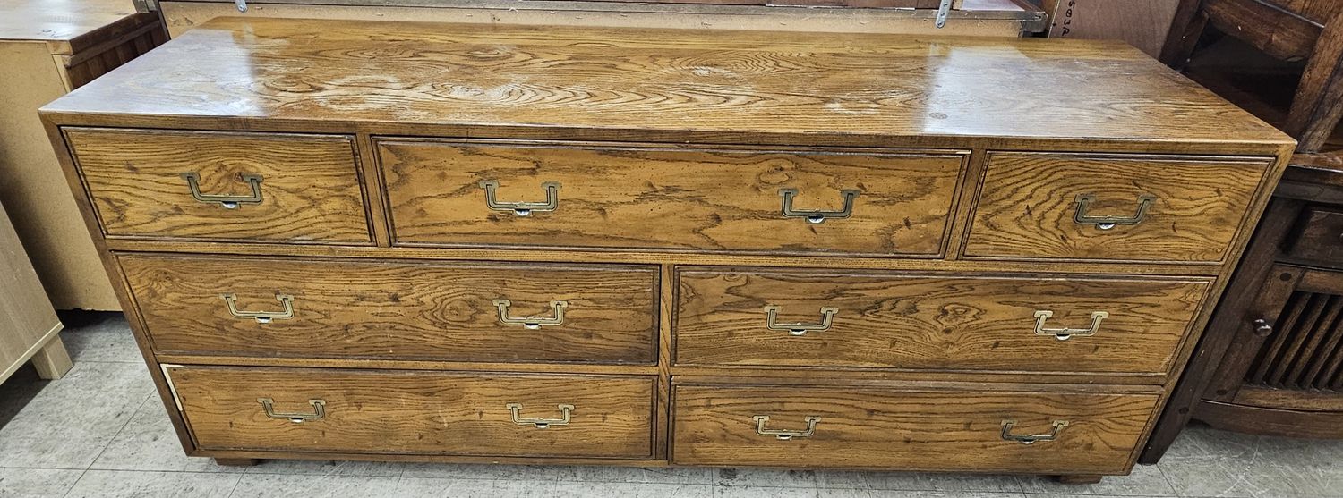 Henredon Mid-Century Modern Campaign Oak Dresser, Circa 1970s