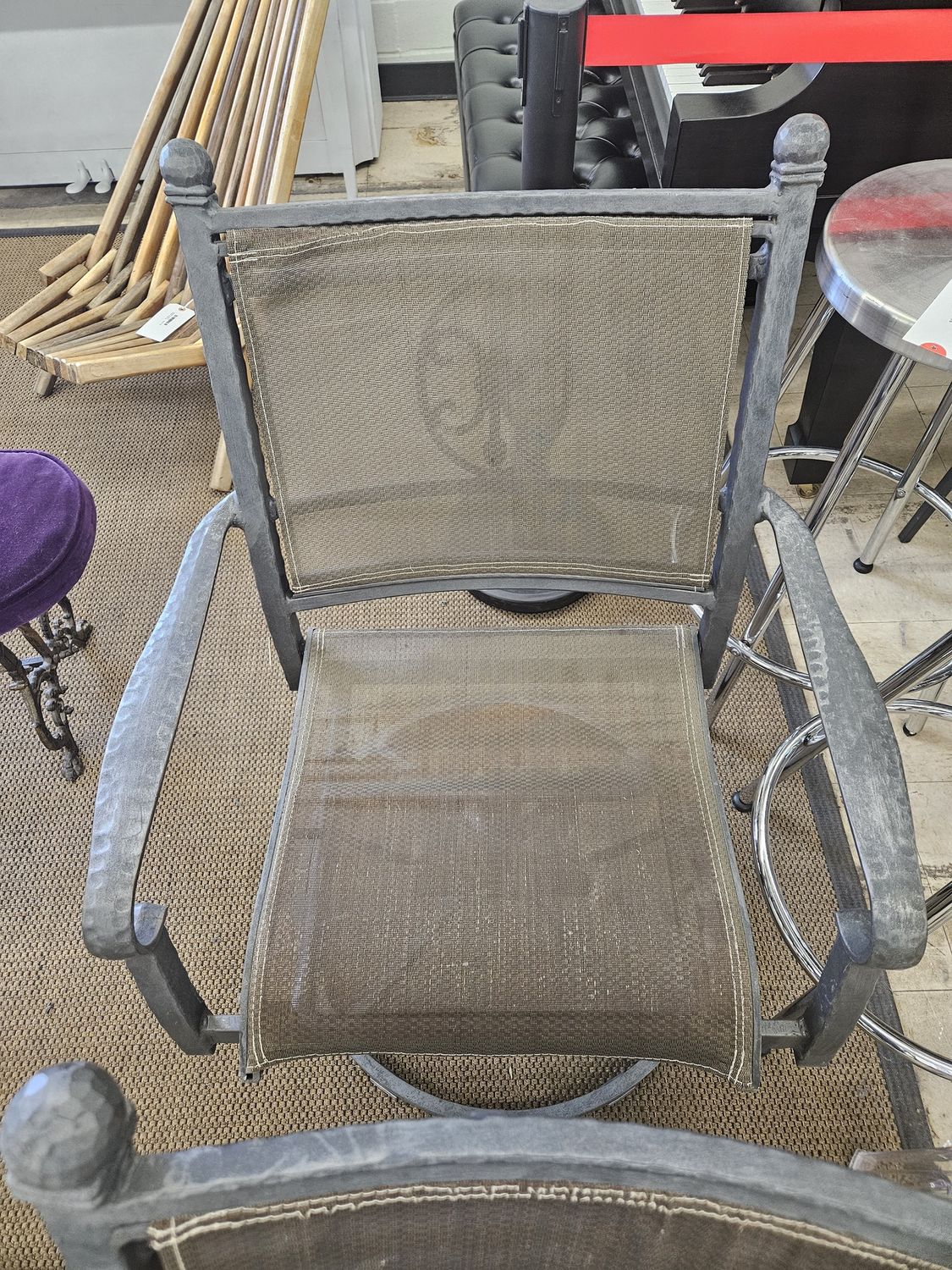 2x Black Swivel Textilene Metal Patio Outdoor Dining Chairs