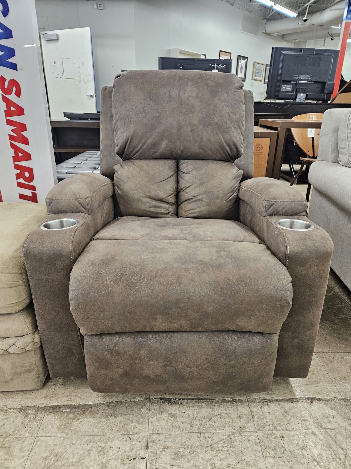 Light tan microfiber recliner chair