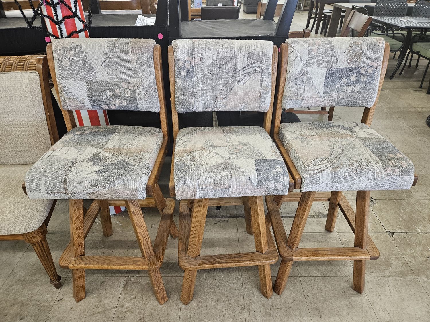 Vintage Oak Swivel Bar Stools 3x