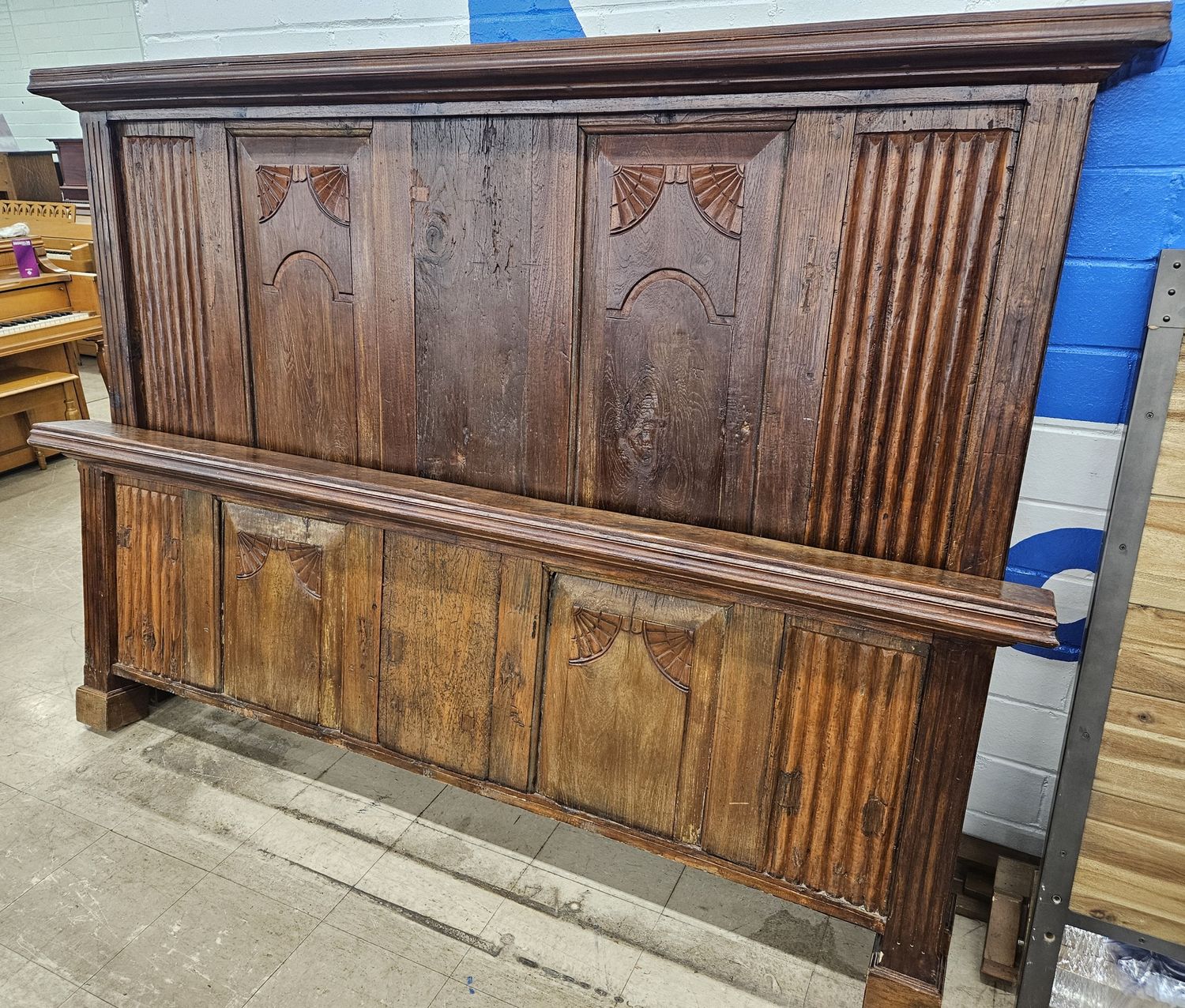 Antique Solid Wood King-Size Bed Frame