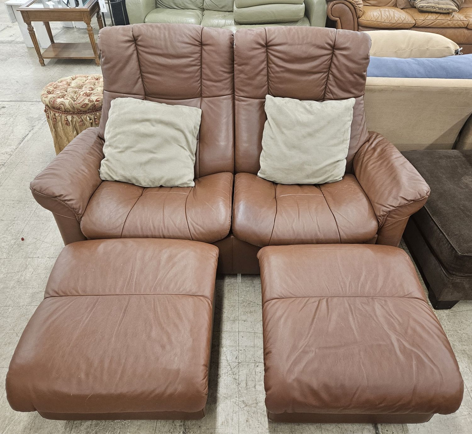 Ekornes Stressless &#39;Westminster&#39; Loveseat with Matching Storage Ottomans
