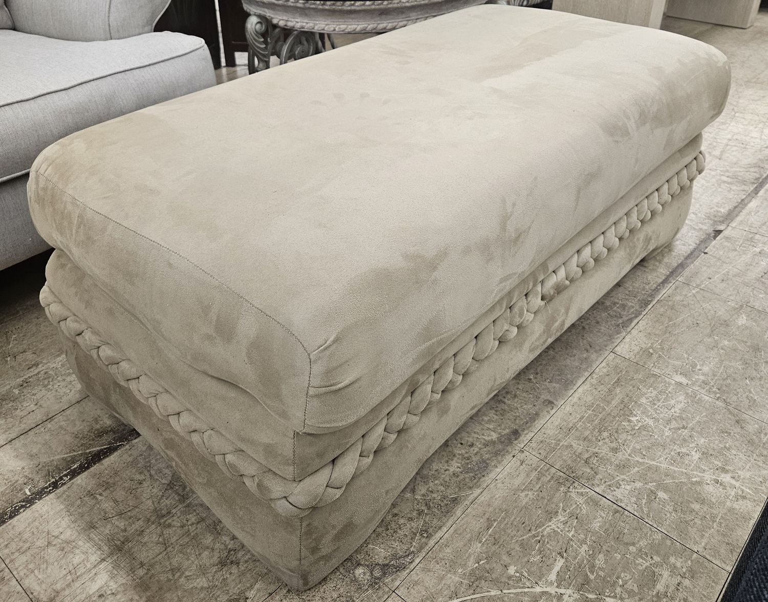 Cream Fabric Double Ottoman