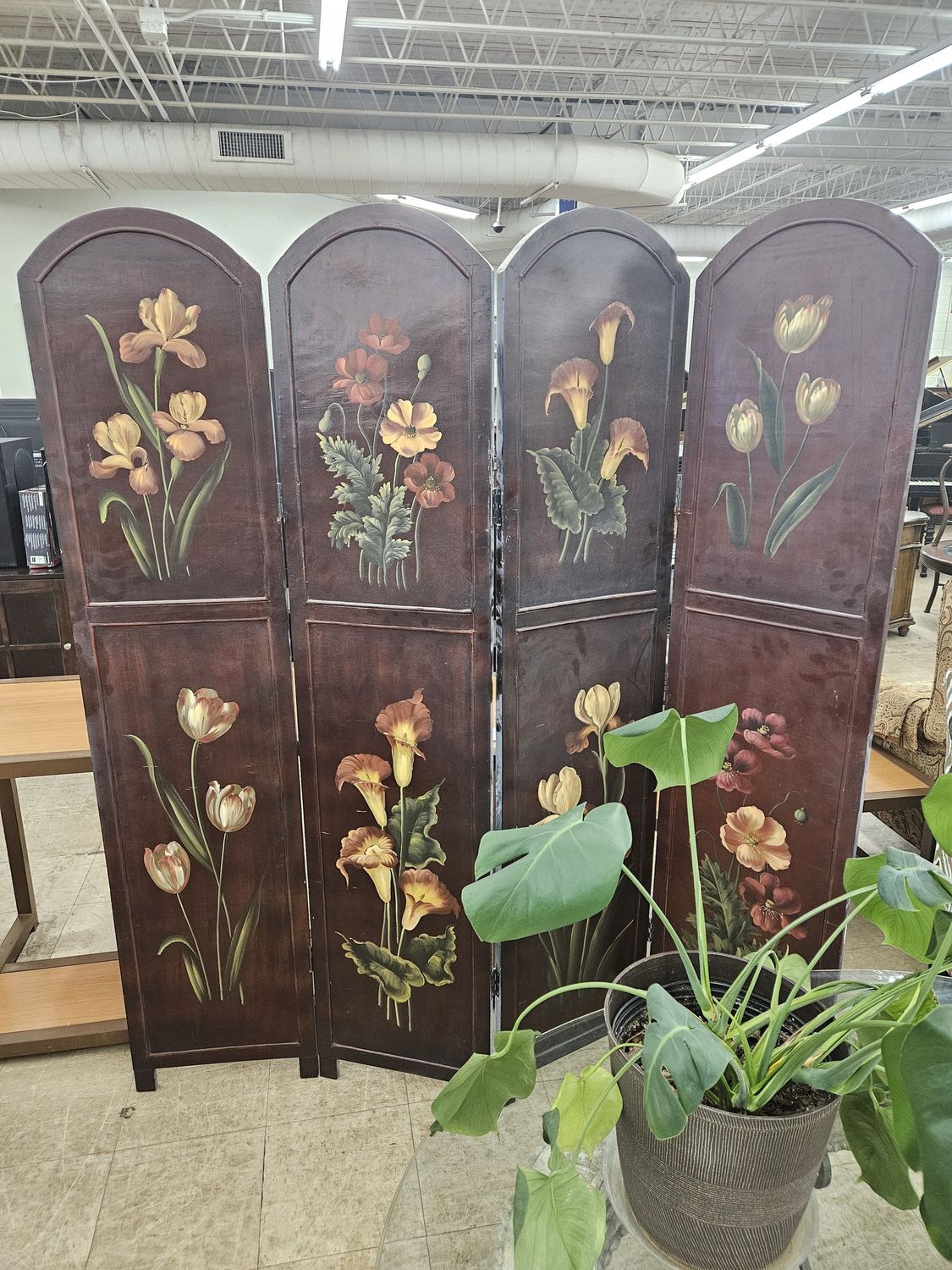 Vintage Wood Hand-Painted 3-Panel Room Divider