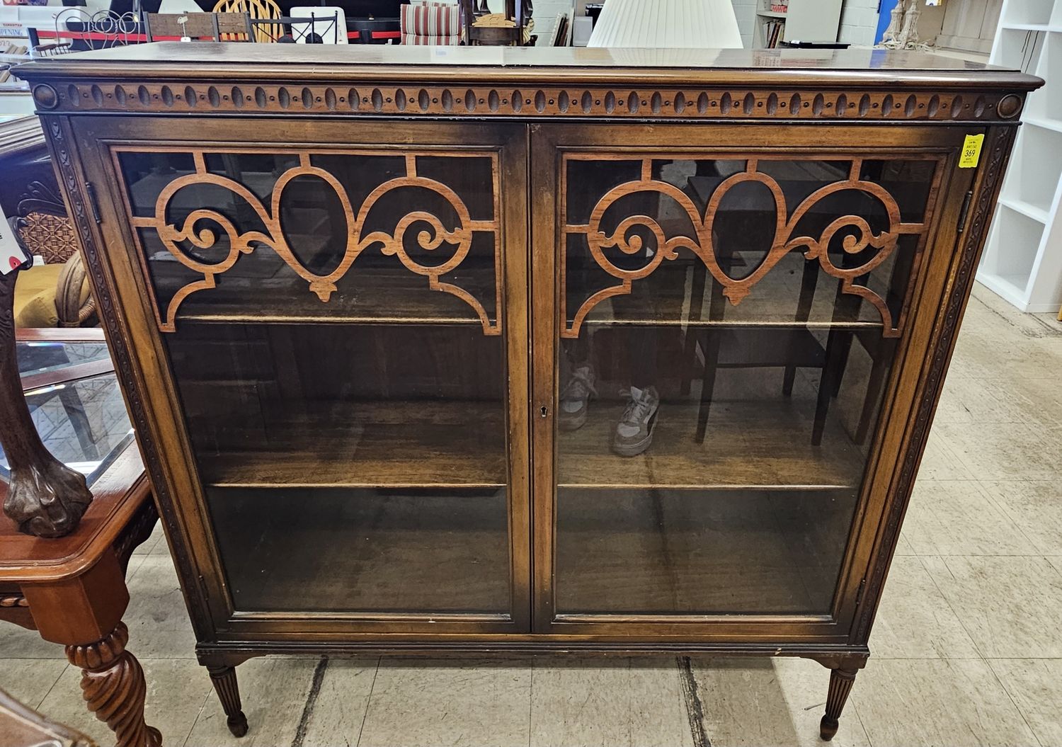 Antique American Victorian Paw Feet Carved Mahogany China Cabinet