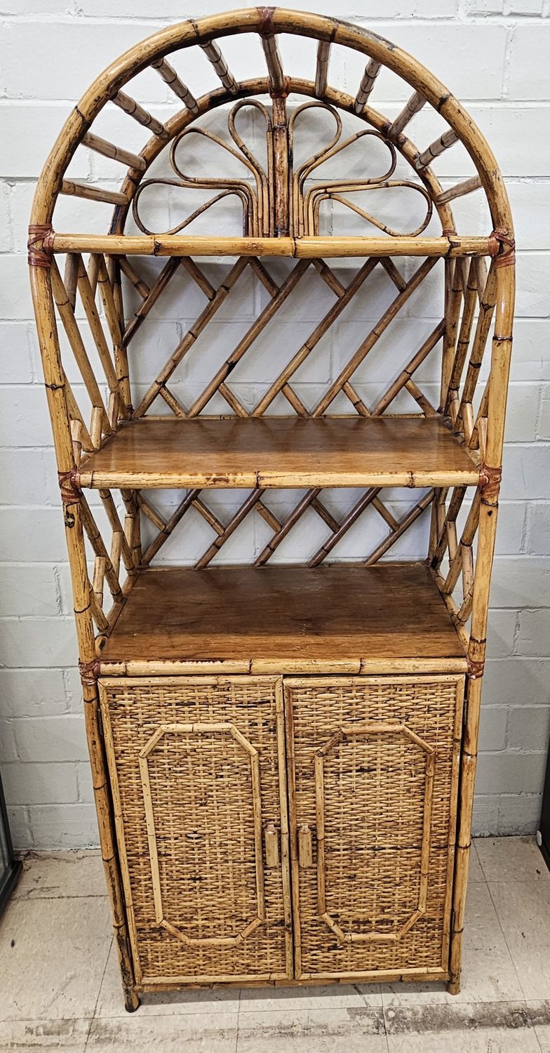 Curved Mid-Century Bookcase with Shelves and Doors in Bamboo
