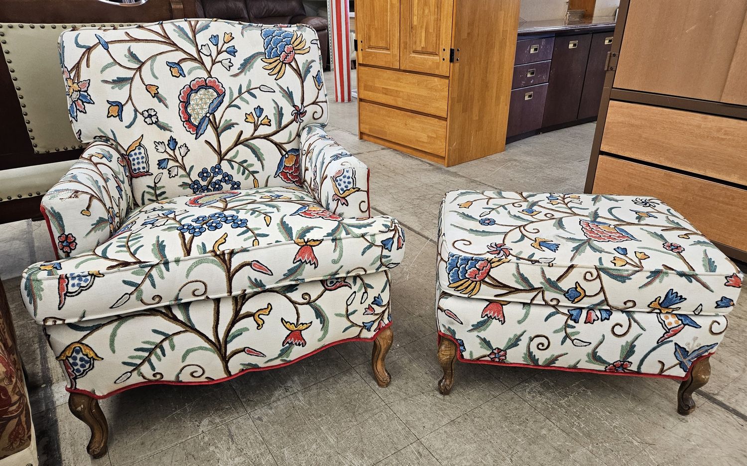 Custom-built chair and ottoman by Quest Furniture