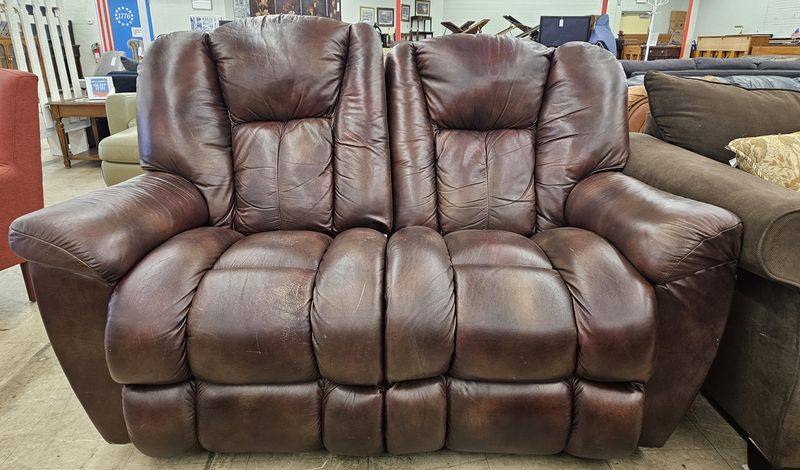 Brown leather La-Z-Boy reclining loveseat