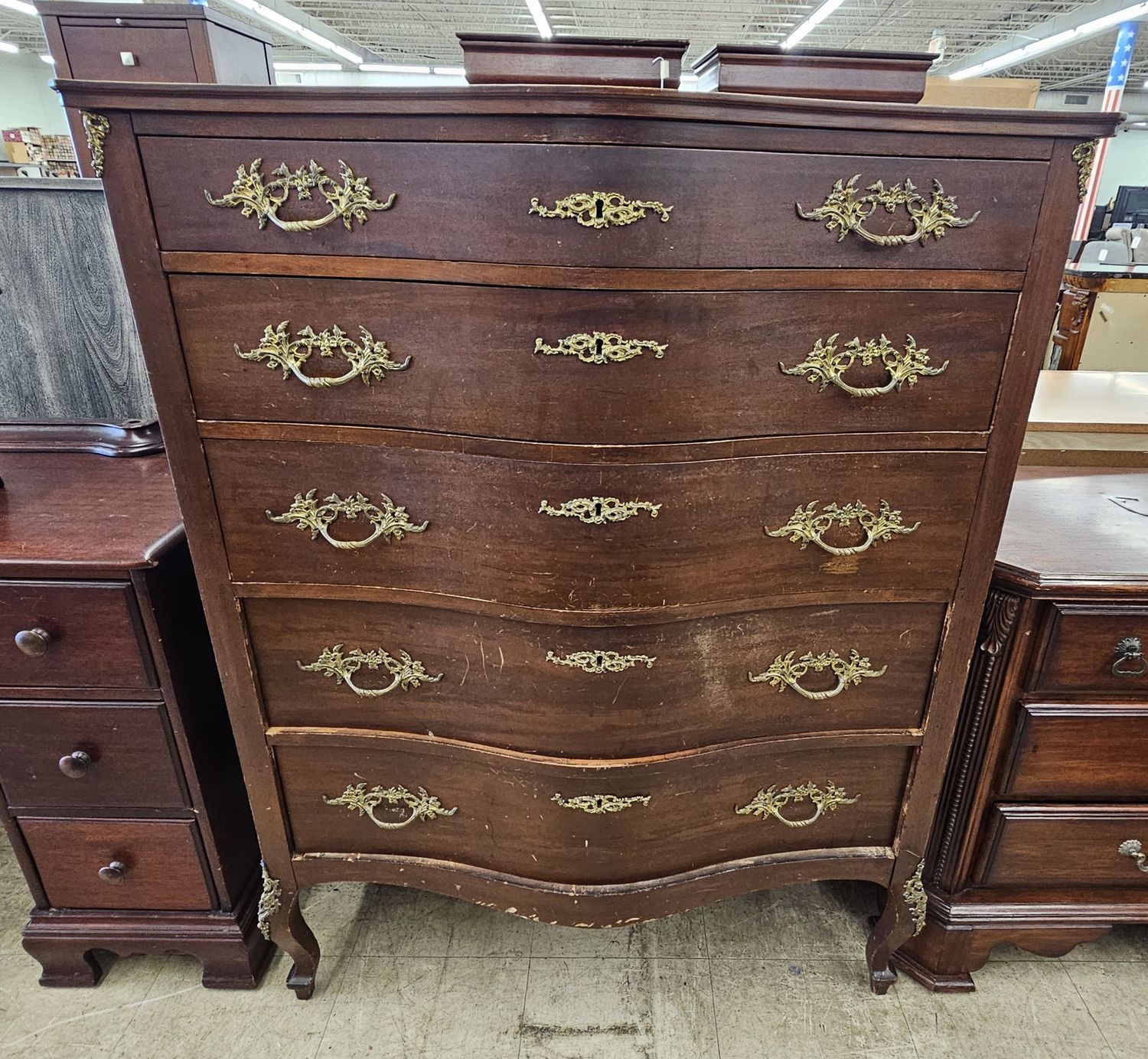 Antique French Napoleon III Style Five-Drawer Chest with Mirror