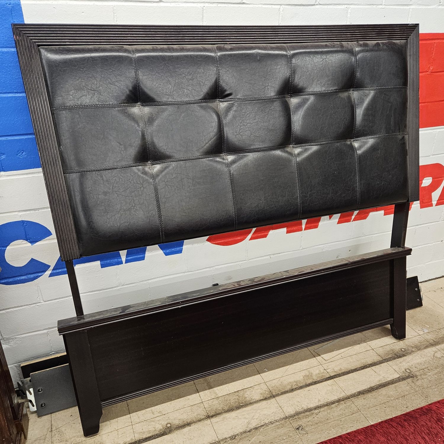 Modern black faux leather panel bed