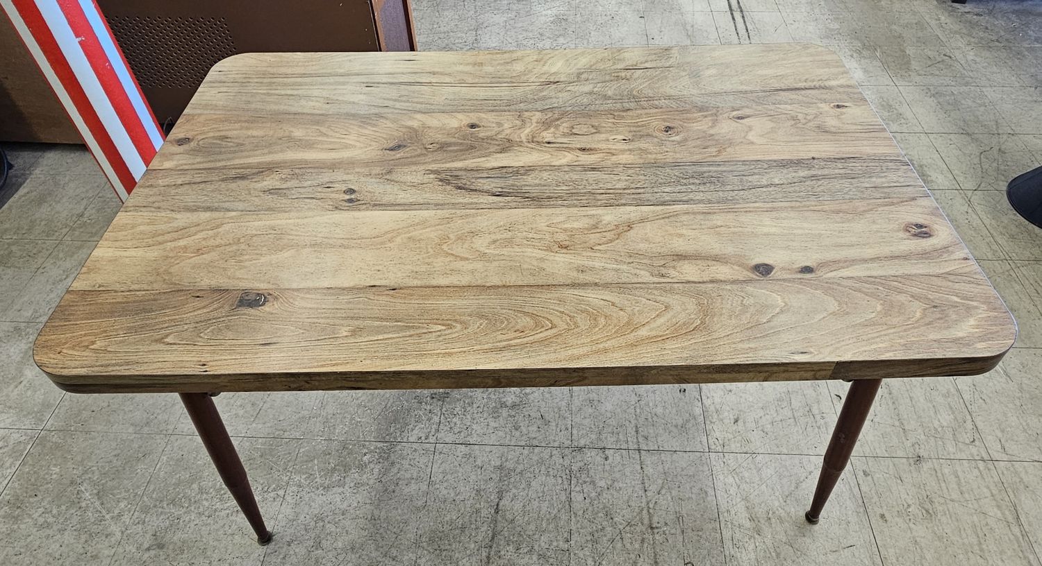 Vintage Pine Wood Table with Sleek Metal Legs
