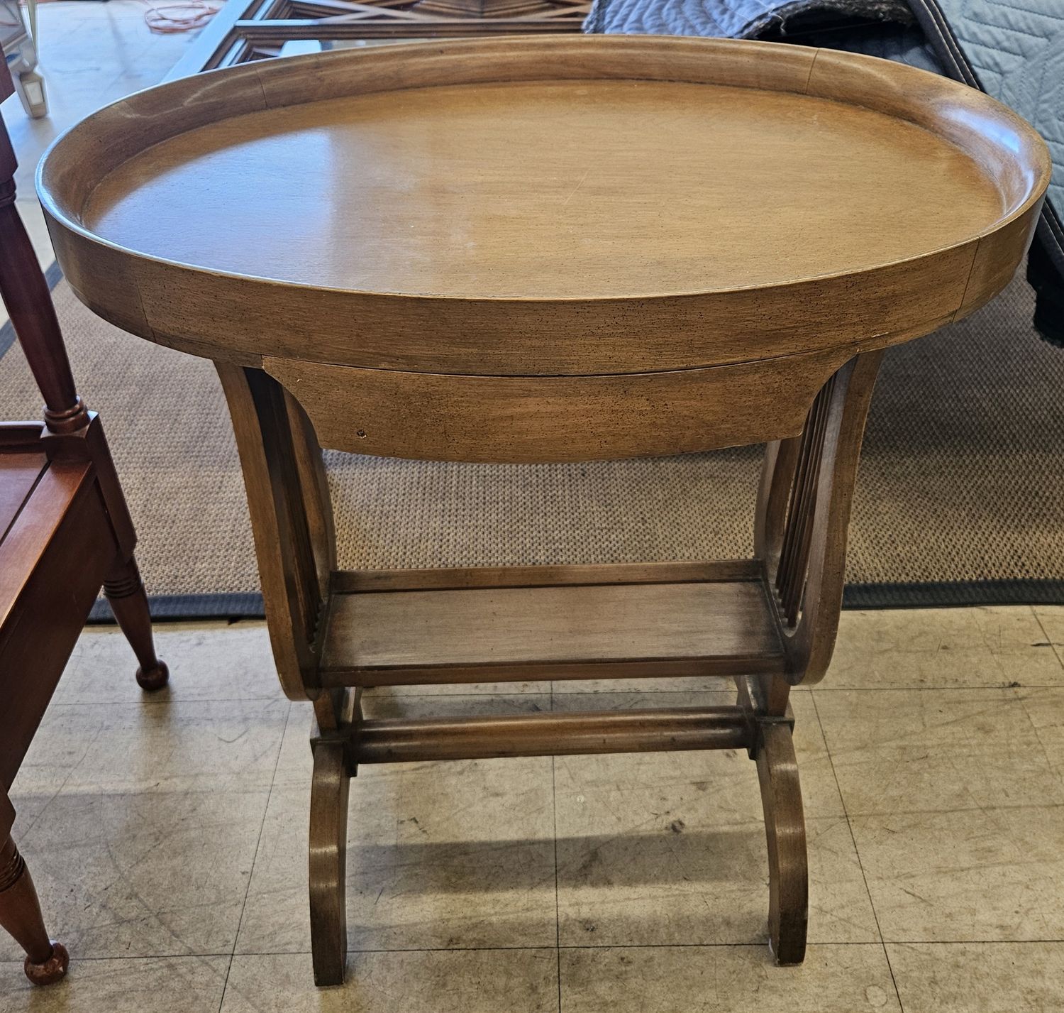 Oval Two-Tier Walnut Library/Tray Table