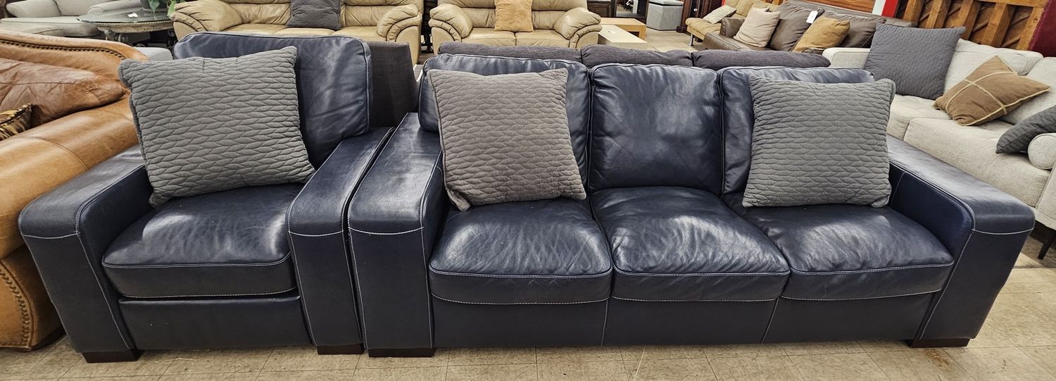 Blue Leather Loveseat and Chair Set