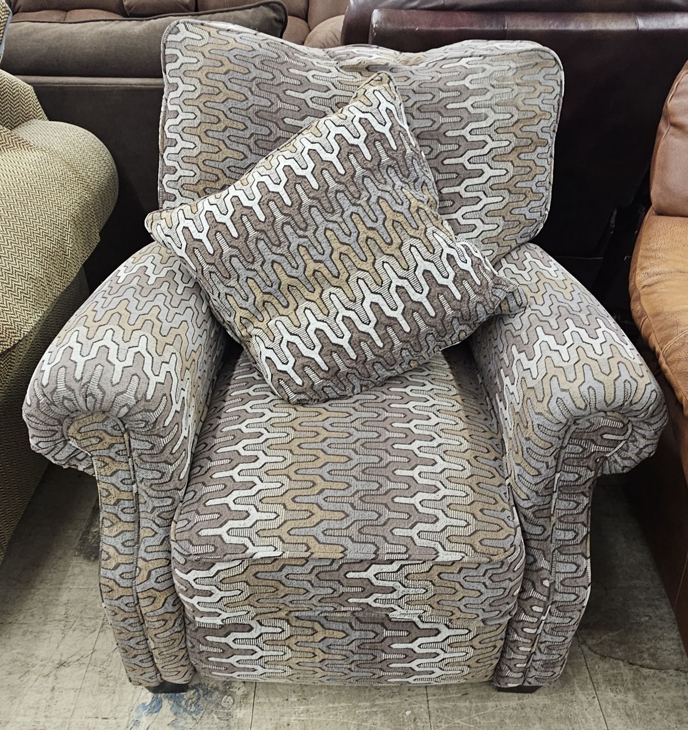 Geometric Patterned Armchair with Matching Cushion