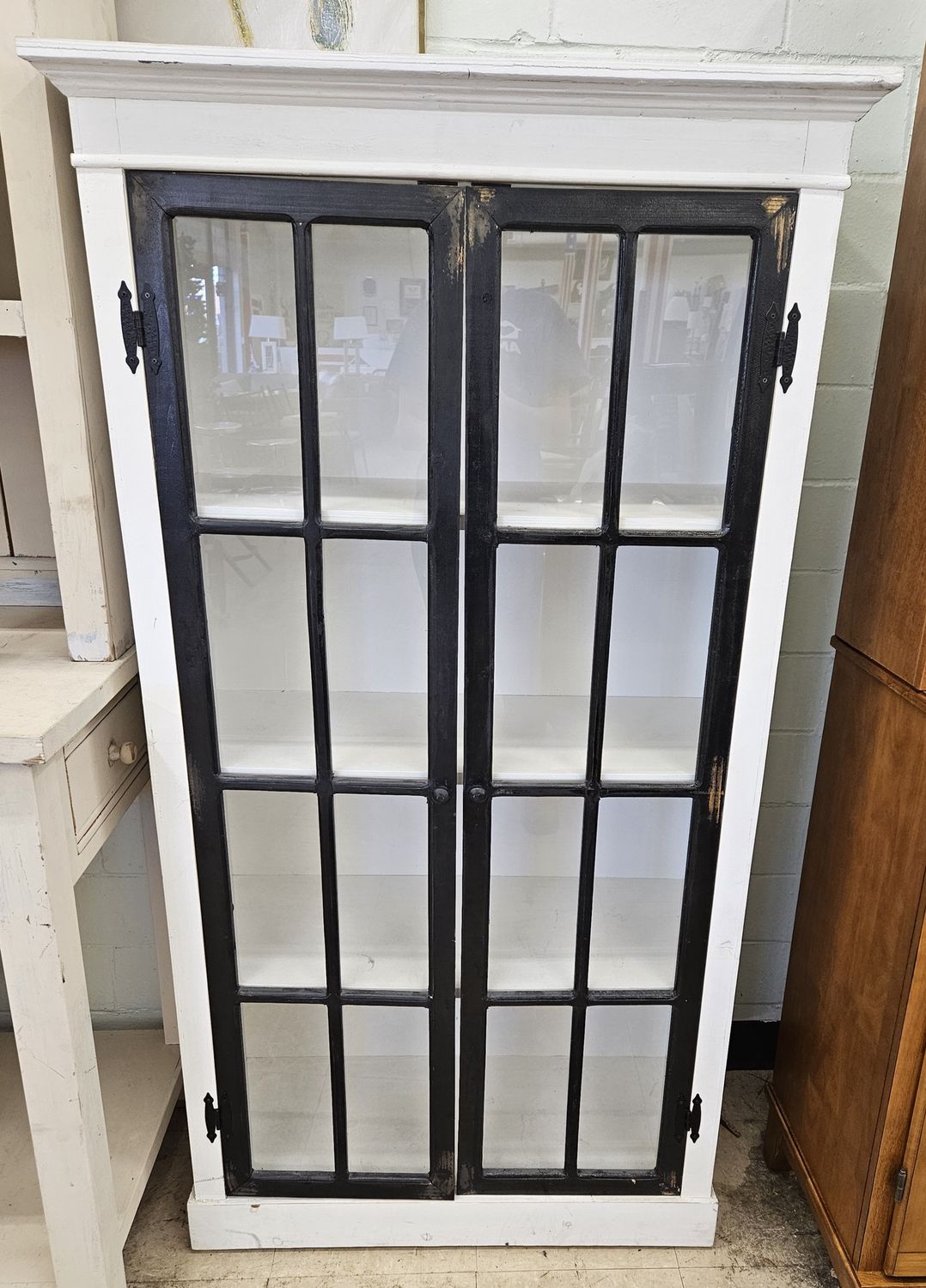 Charming Black Glass Door White Storage Cabinet