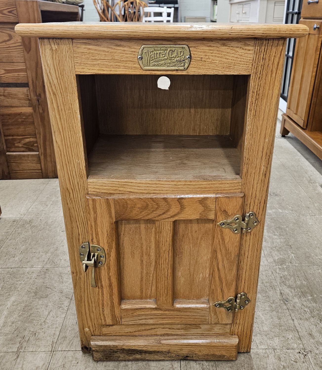 Vintage White Clad Oak Wood Ice Box Nightstand