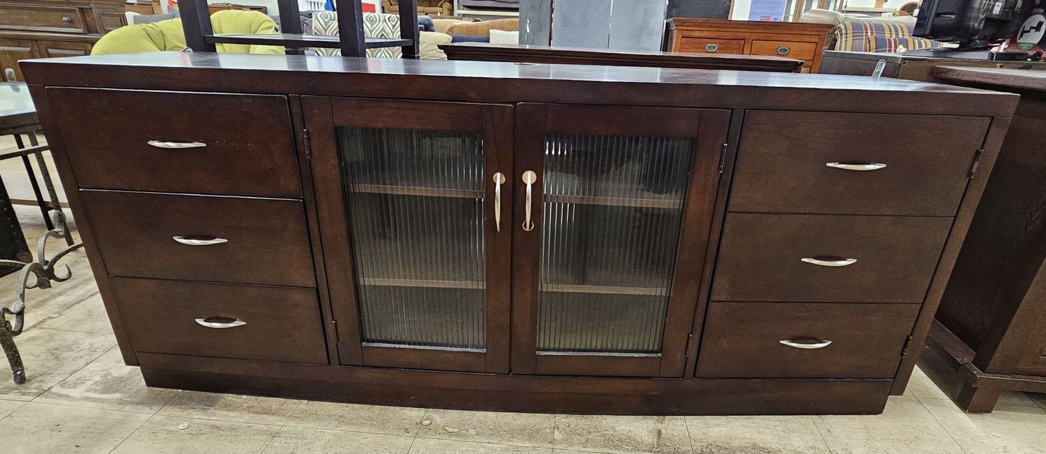 Long Dark Brown Wooden Entertainment Center