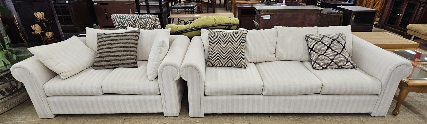 Vintage Ivory &amp; Beige Striped Sofa Set