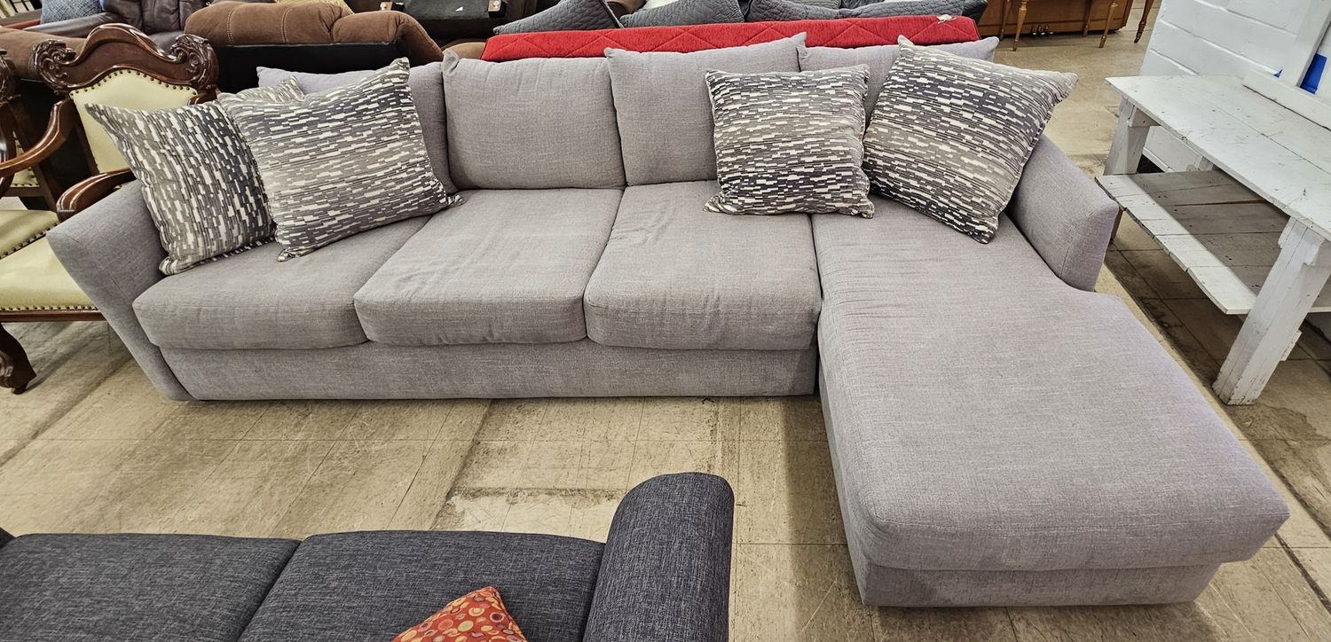 Light Grey L-Shaped Fabric Couch