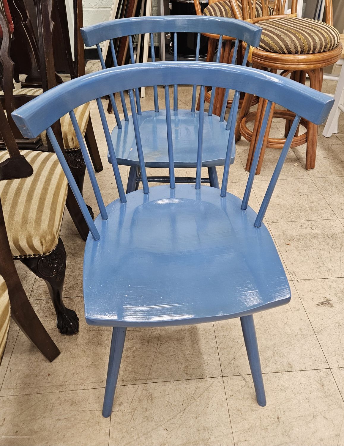 Set of 2 Painted Blue Wooden Spindle Back Chairs