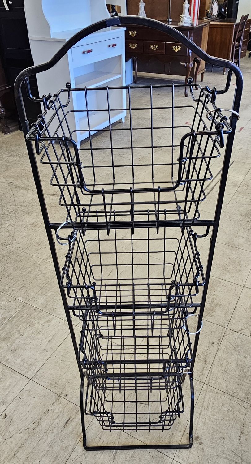 3-tier black metal storage basket