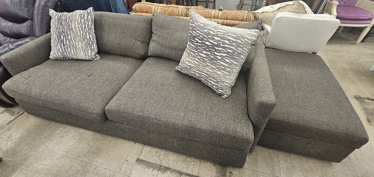 Dark gray fabric sofa &amp; matching Ottoman