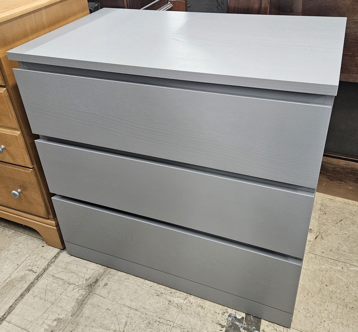 Gray-stained IKEA MALM 3-drawer chest
