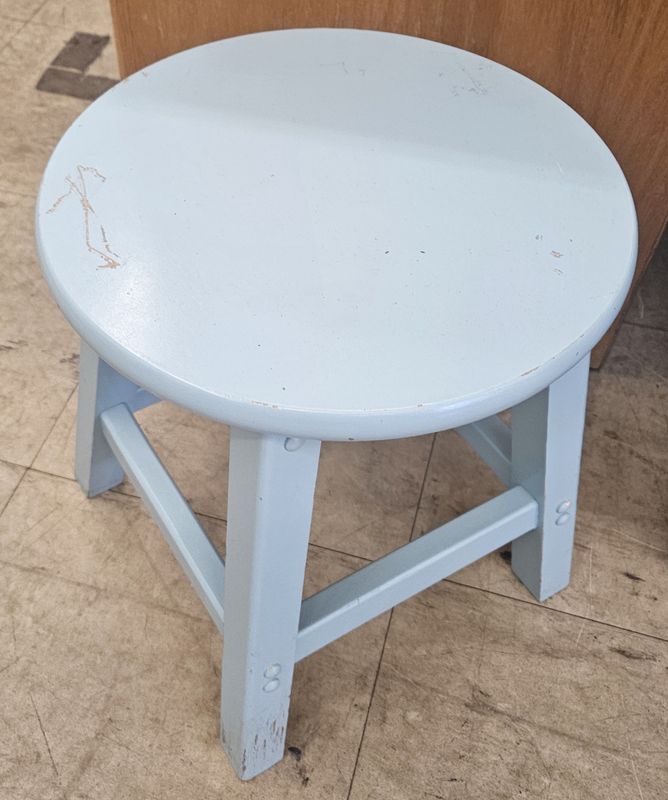 Light blue round wooden stool