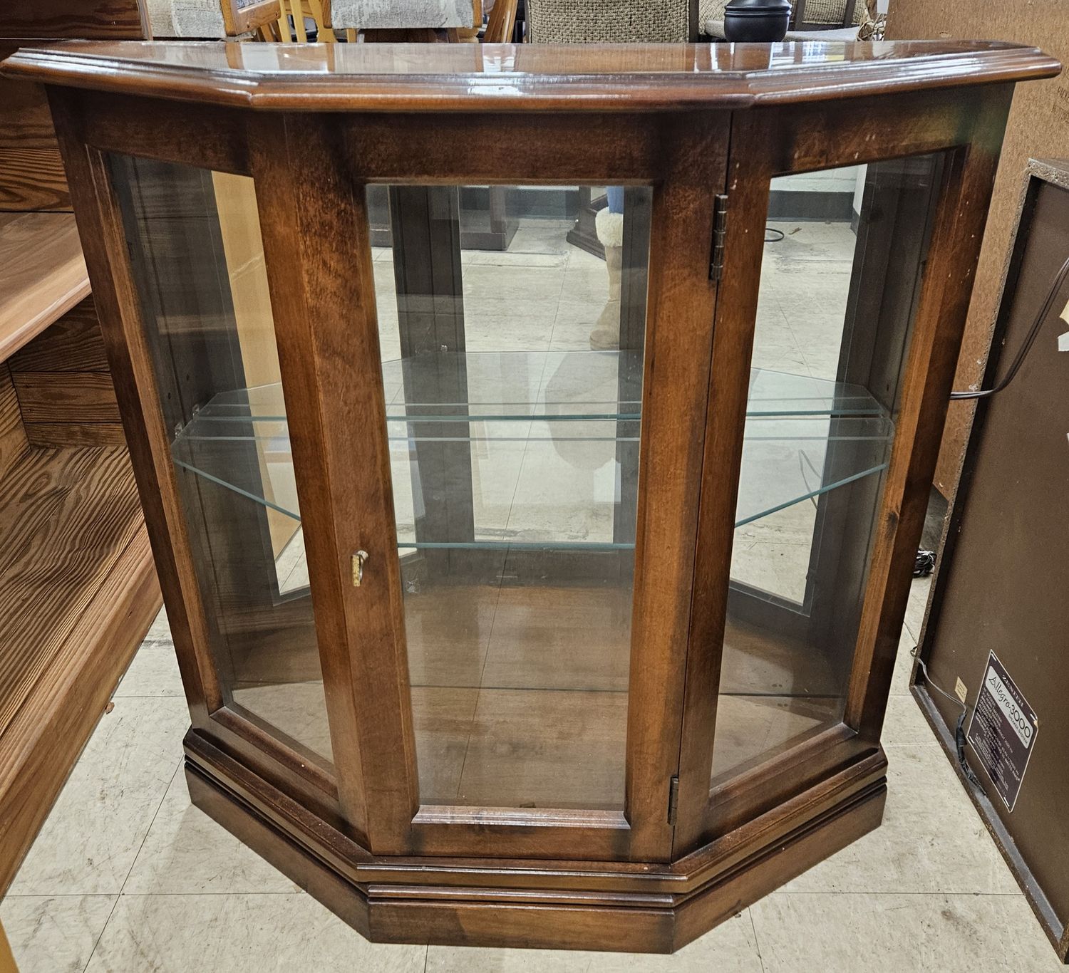 Vintage cherry wood curio cabinet