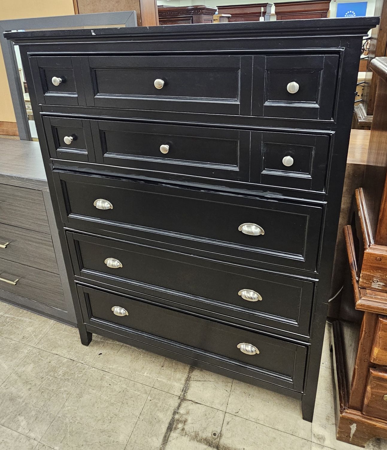 Black five-drawer chest