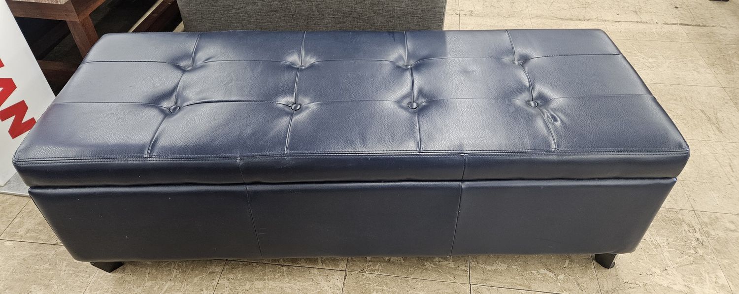 Blue faux leather ottoman