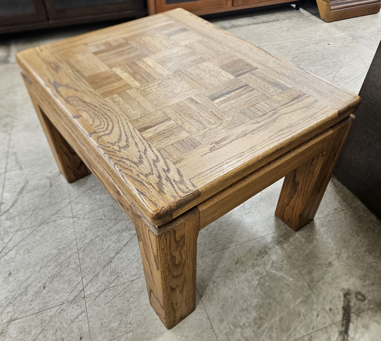 Sturdy oak table with a parquet top