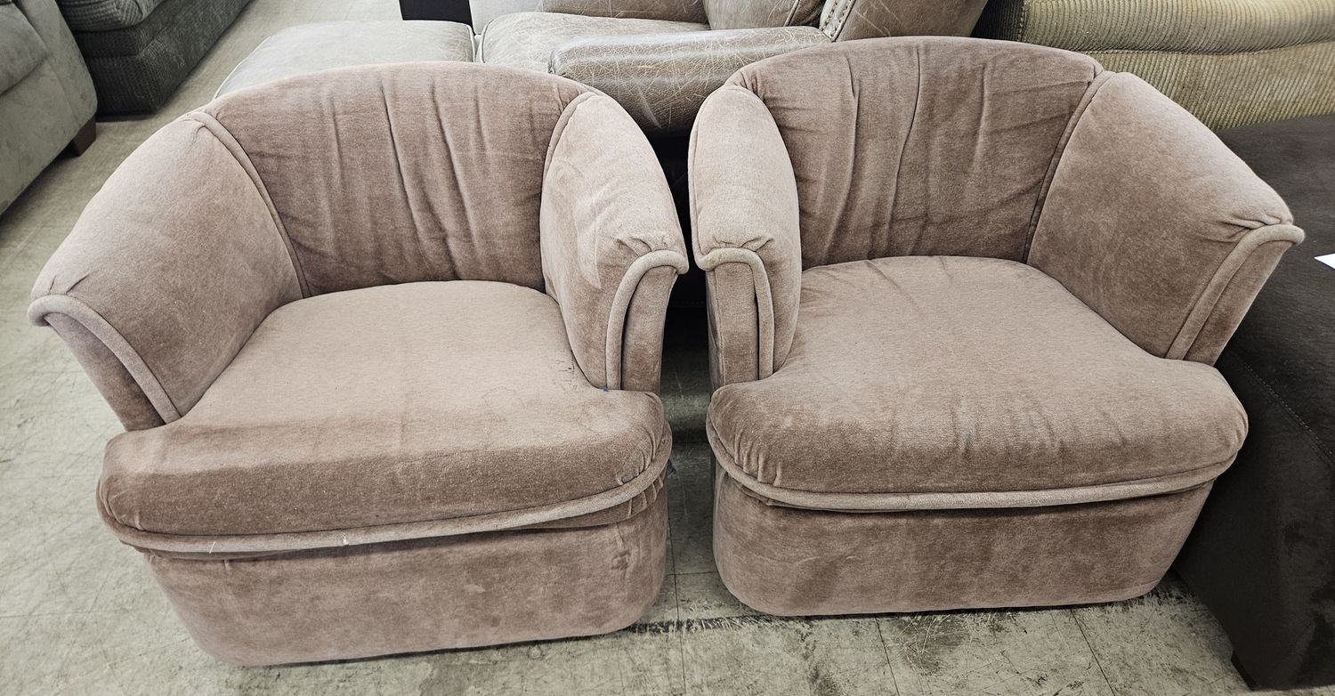 Vintage mauve swivel barrel chairs