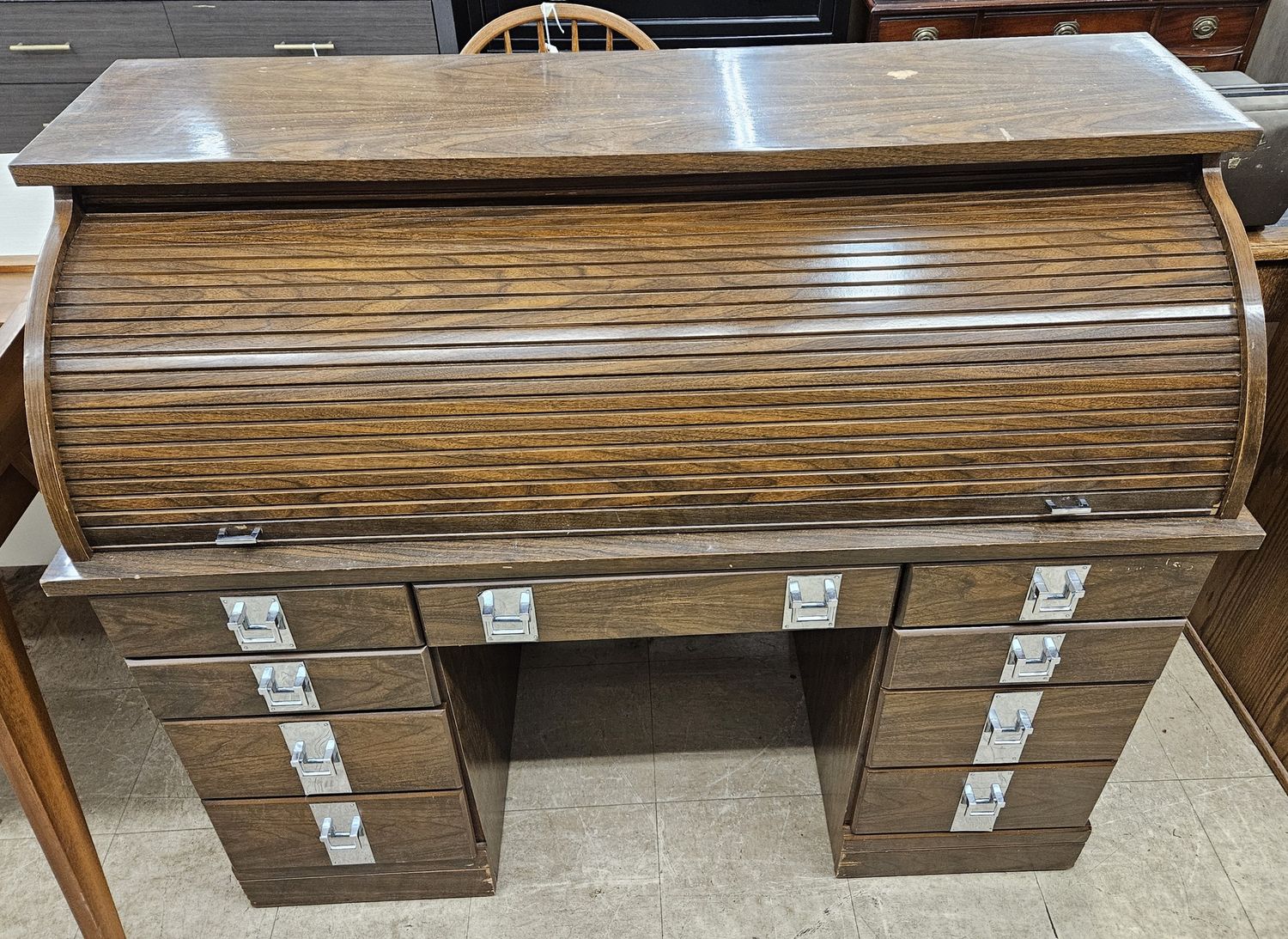 Vintage wooden roll-top desk