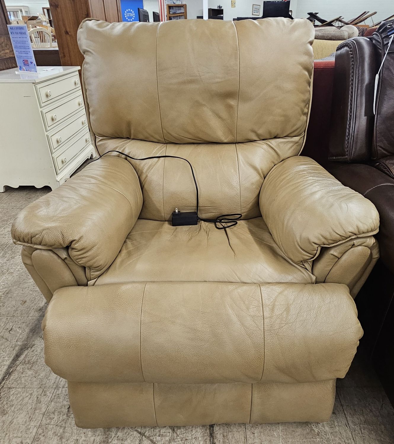 light brown leather La-Z-Boy power recliner chair
