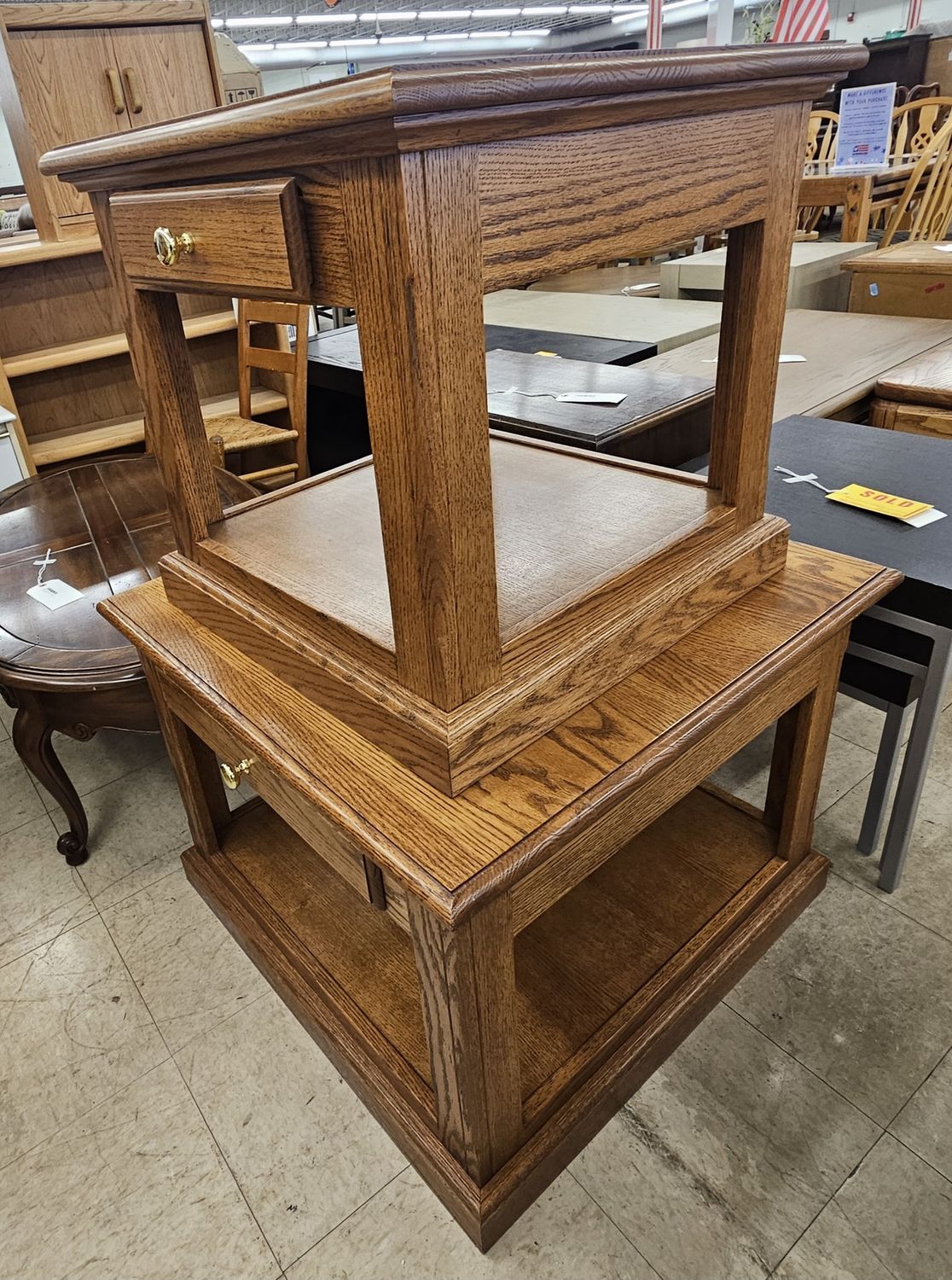 2x traditional, dark oak end table from Woodleys furniture