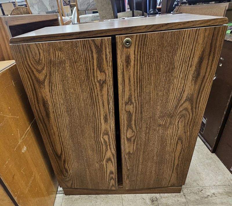 Vintage woodgrain media storage cabinet