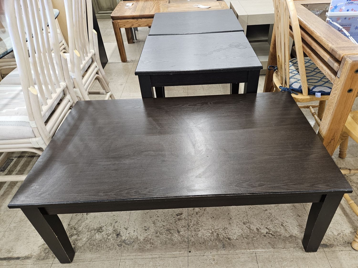 dark brown, coffee table &amp; 2 matching end tables