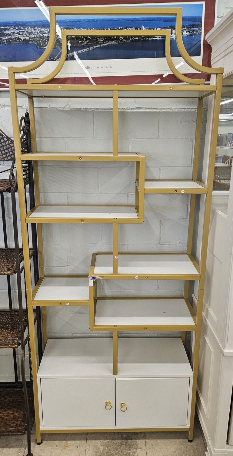Gold and white étagère bookcase