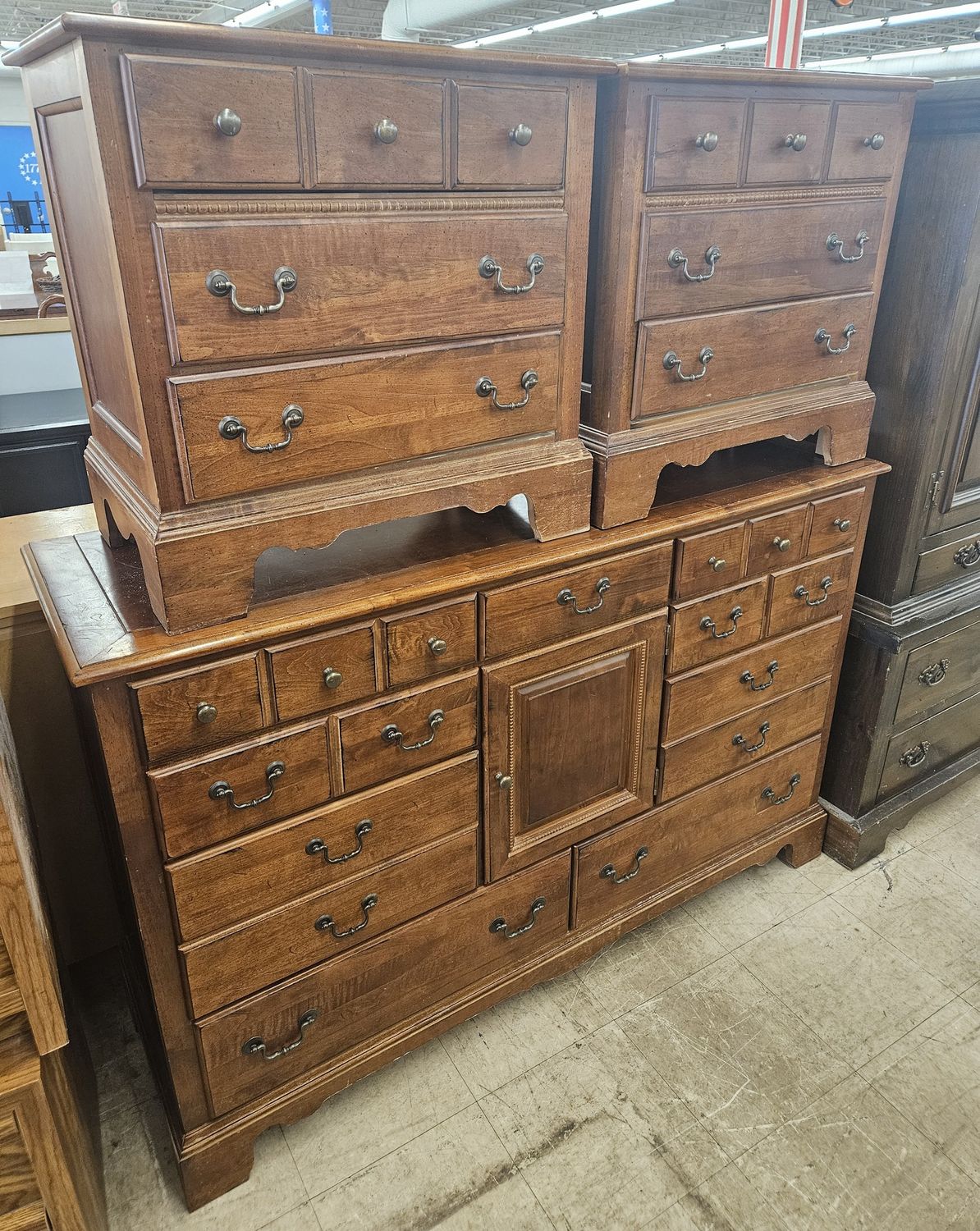 Warm Honey-Brown dresser set - lowboy &amp; 2 nightstands