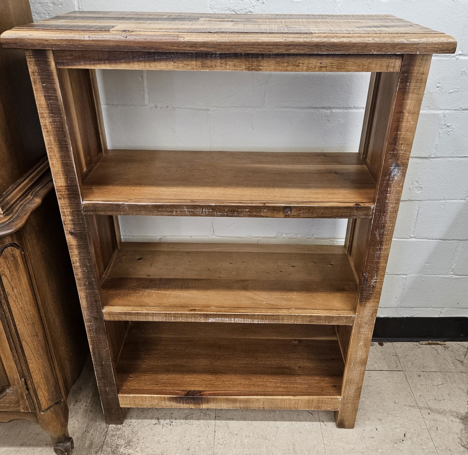 Rustic charmer, a 3-shelf wooden bookcase