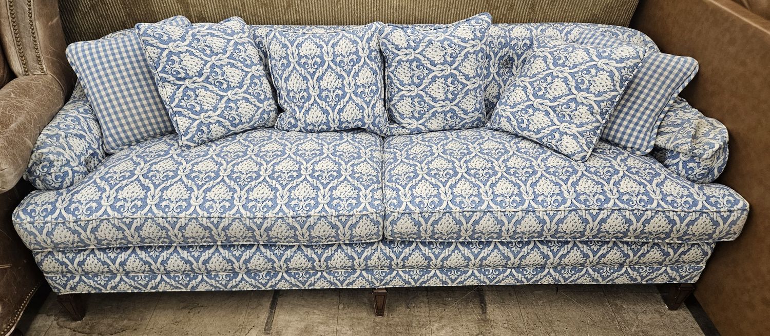 Plush blue &amp; white sofa