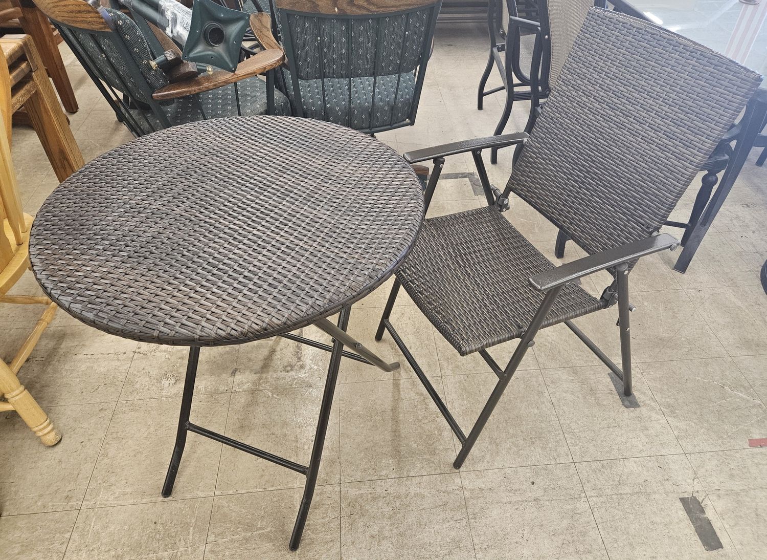 Foldable, dark gray, rattan patio set