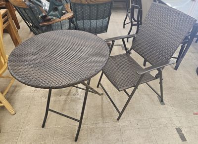 Foldable, dark gray, rattan patio set